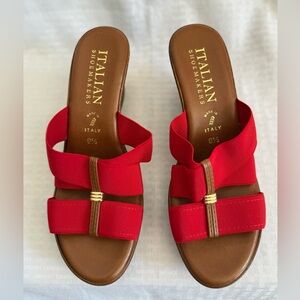 Italian Shoemakers Red Strappy Sandals with gold hardware